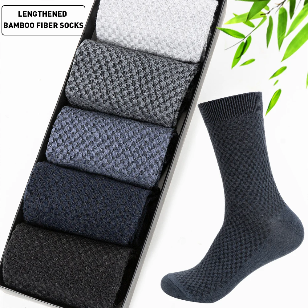 5 Pairs Bamboo Fiber Men's Socks Autumn Winter Deodorant Business Socks Men Long Size EUR 40-46 High Quality