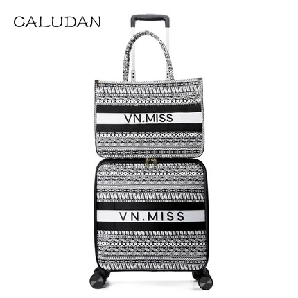 CALUDAN, 16 дюймов, 18 дюймов, женская модная сумка на колесиках, 20, 24 размера, Дорожный чемодан с сумочкой, для девушек, Спиннер, брендовый багажный набор