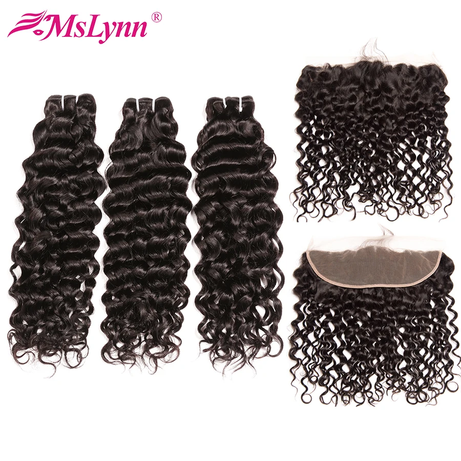 

Water Wave Bundles With Frontal Closure Brazilian Hair Weave Bundles Human Hair Bundles With Frontal Mslynn Remy Hair Bundle