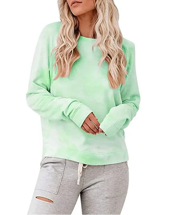 2021 spring women's round neck long sleeve pullover tie-dyed sweater top