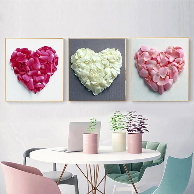 

Canvas Painting Flower Posters and Prints Red Rose Heart Wall Pictures for Living Room Cuadros Modern Wedding Home Decor Art