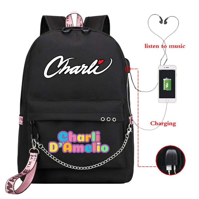 mochila feminina zhenskij ryukzak shkolnye sumki usb zaryadka ryukzak dlya noutbuka dlya muzhchin charli damelio sumki dlya devochek podrostkov