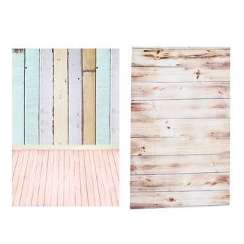 

2 Pcs 3X5FT Photography Background : 1 Pcs Colorful Wooden Wall Floor Studio Backdrop 0.9X1.5M & 1 Pcs Vinyl Photography Backdro