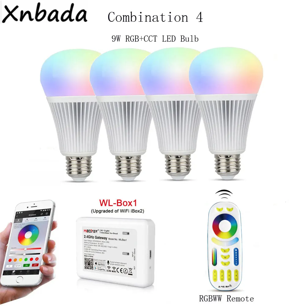 

mi.light 2.4g 8w rgbw rgbww led bulb,rgbww remote controller,2016 new wifi ibox by app ios android