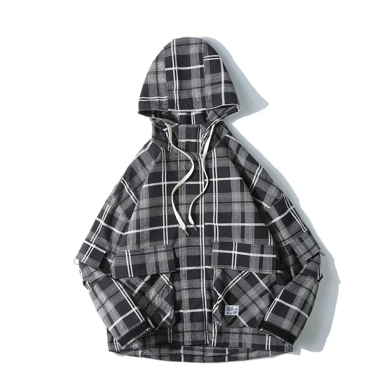

Tang Mu Cool Europe And America Popular Brand Hip Hop Contrast Color Plaid Hooded Jacket Men And Women-Casual Coat Unisex Tops F