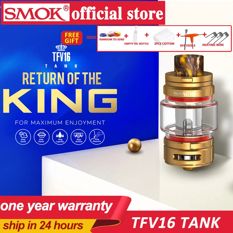 

SMOK TFV16 9ml Tank Electronic Cigarette Atomizer 510 thread with 0.6 ohm mesh MTL 0.8 coils Vaporizer VS TFV8 Baby V2 Tank Vape