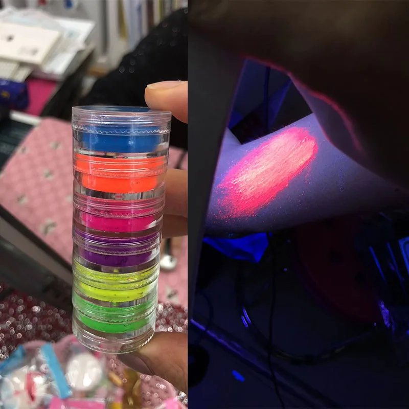 Neon Phosphor Pigment Powder Set Fluorescent Nail Glitter Eye Powder Manicure Decoration Nail Art Dust Pigment Paillettes nail powder nail glitter nail decoration nail decorations fluorescent pigment