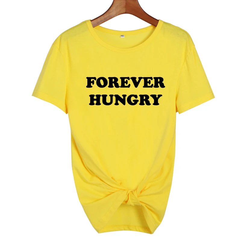 Forever Hungry гранж Harajuku забавная футболка Женские топы Летняя одежда модная уличная черная белая футболка женская Tumblr - Цвет: yellow-black