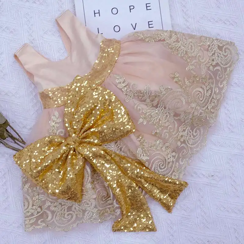 Платье принцессы с золотыми блестками для девочек; коллекция года; Детские платья для девочек; Вечерние платья на Рождество и Хэллоуин с повязкой на голову