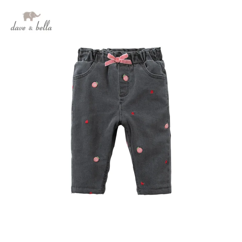 

DBM15768 dave bella winter baby girls fashion bow embroidery pants children full length kids pants infant toddler trousers