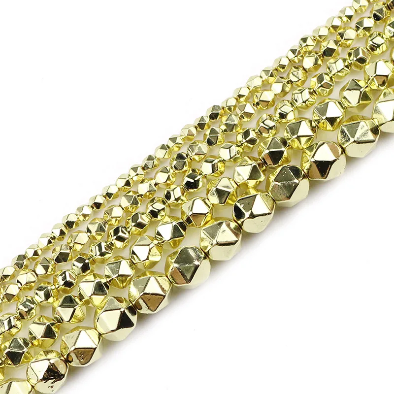 9K Gold JHNBY граненый круглый черный гематит розовое цвета: золотистый, серебристый Натуральный камень 2/3/4/6/8 мм Spacer Бусины для изготовления ювелирных изделий 15,5 ''" сделай сам" - Цвет: 9K Gold