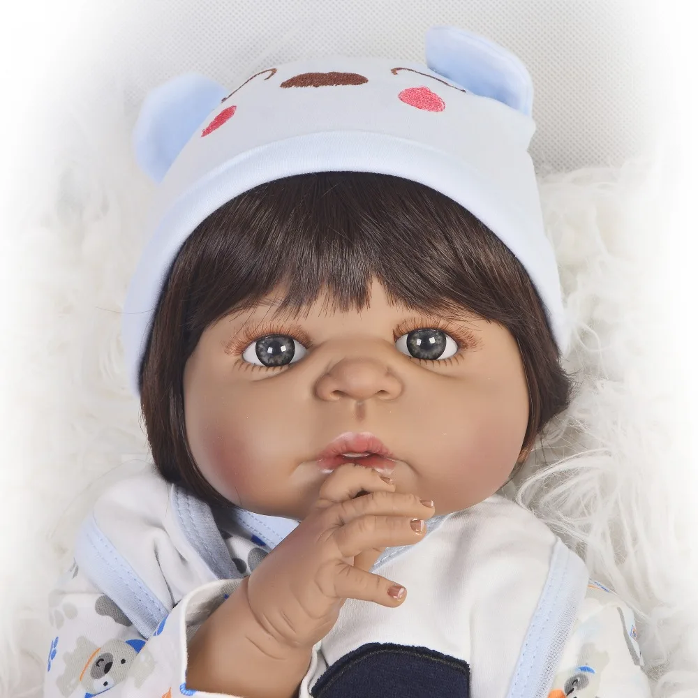 

Black reborn doll 22 inch boy bebe reborn boneca pop dolls baby newborn full silicone poupee baby girl toys