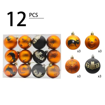 

12pcs Plastic Bat Pumpkin Halloween Decor Balls Tree Hanging Ornaments Home Layout Props Kids Halloween Toy Party Decoration