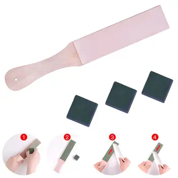 

4PCS DIY Leather Tools Kit Wooden Double Sided Leather Paddle Strop with 3 Packs Polishing Compounds for DIY Craft