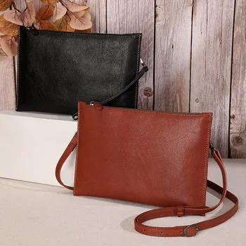 

HUGWISER Vintage Full-Grain Leather Envelope Shape Women Genuine Leather Fashion All-match Large Capacity Shoulder/Crossbody Bag