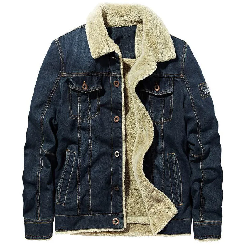 dark blue Джинсовая куртка мужская зимняя повседневная плюс Вельветовая Джинсовая Куртка Jaqueta Masculino мужские утепленные флисовые теплые меховые джинсовые куртки размер 5XL 7XL - Цвет: dark blue