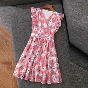 

Designer 2020 Summer Women Fashion Sexy V-neck Print Sleeveless Short Dress Lady Holiday Party Dresses Vestidos