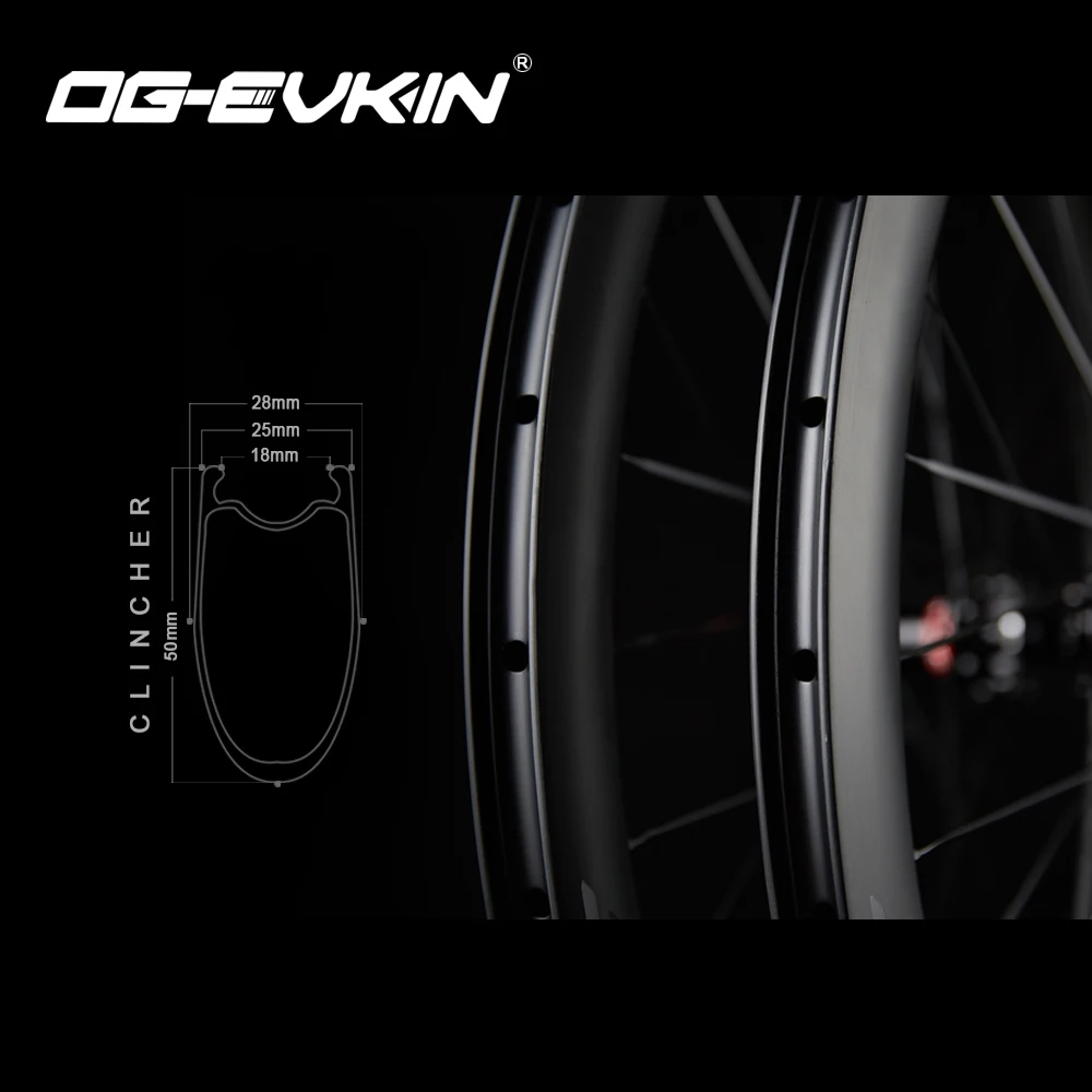 Sale OG-EVKIN RW-002 Carbon Wheels Clincher 50mm Depth 25mm Outer Width V-Brake/Disc Brake Carbon Wheel For Road Bike 700c Wheelset 4