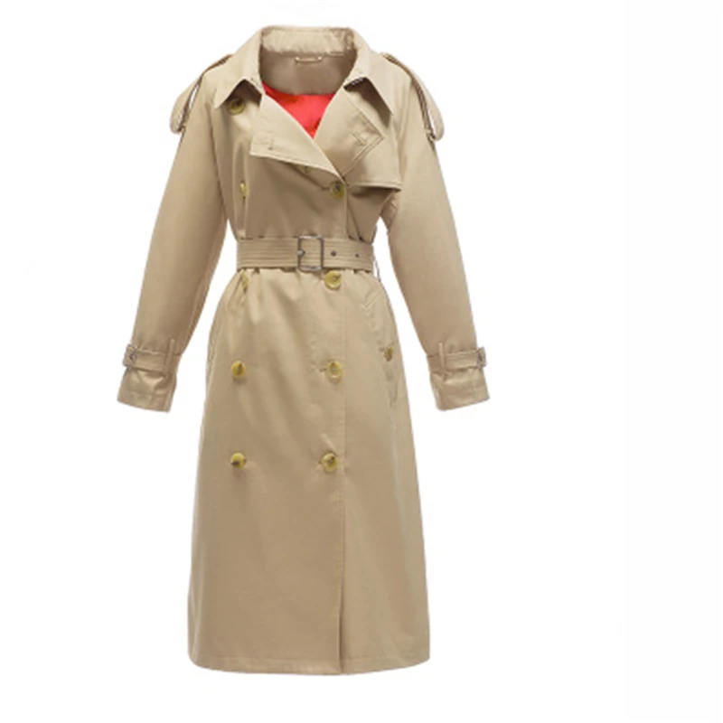 

New High Quality Fashion Women's Windbreaker Cotton Long Double-breasted With Belt Heritage Female Trench Coat Loose Overcoat