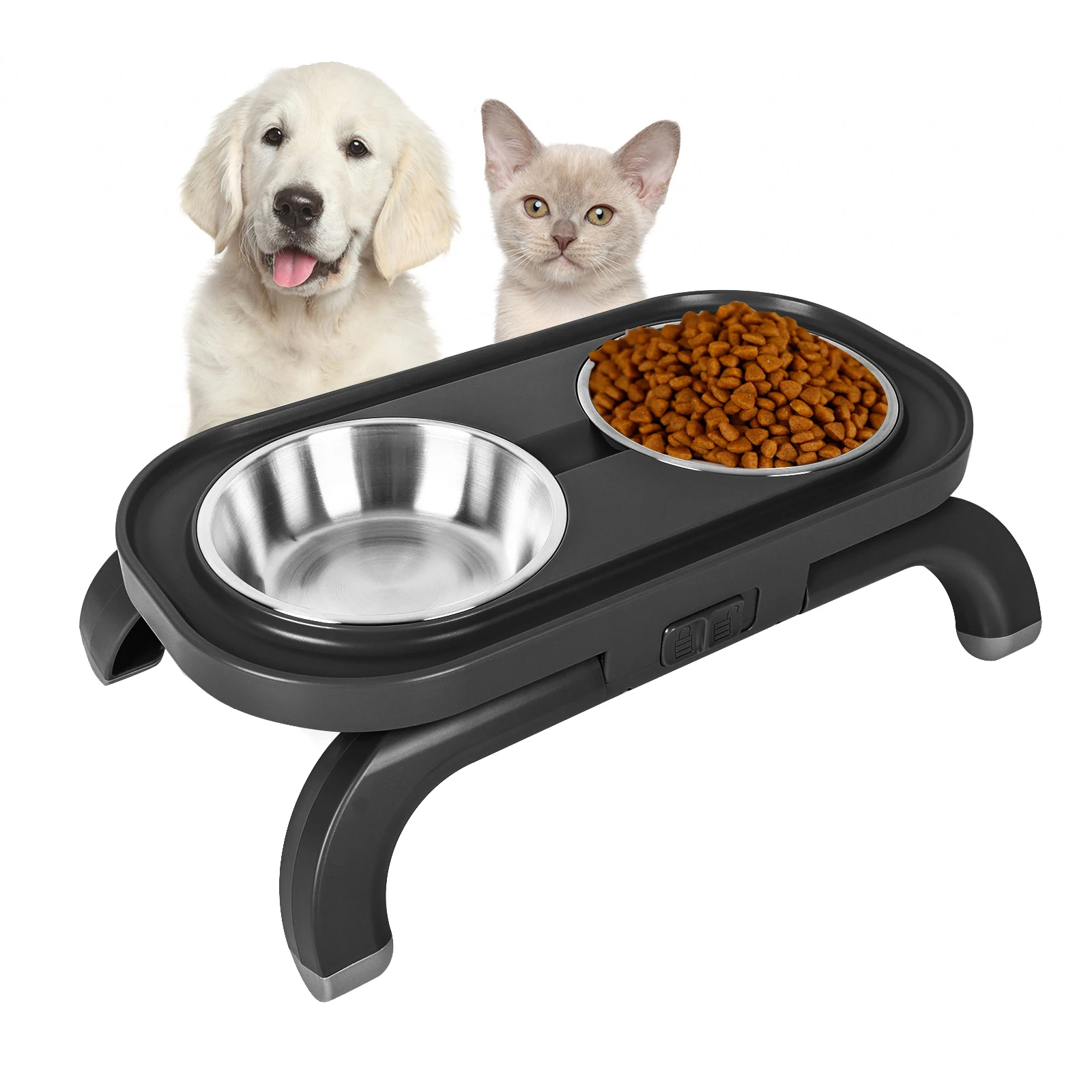 Double Cat Bowl With Stand Non slip Stainless Steel Cat Bowls Pet Food