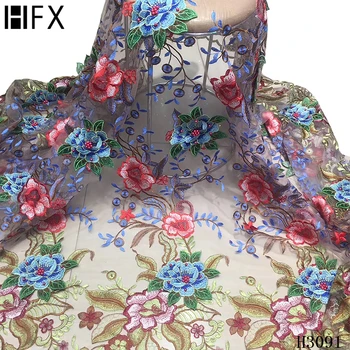 

HFX African Tulle Lace Fabric High Quality French Net Lace Fabric Embroidery Flower Lace Fabric with Beads For Party Dress F3091