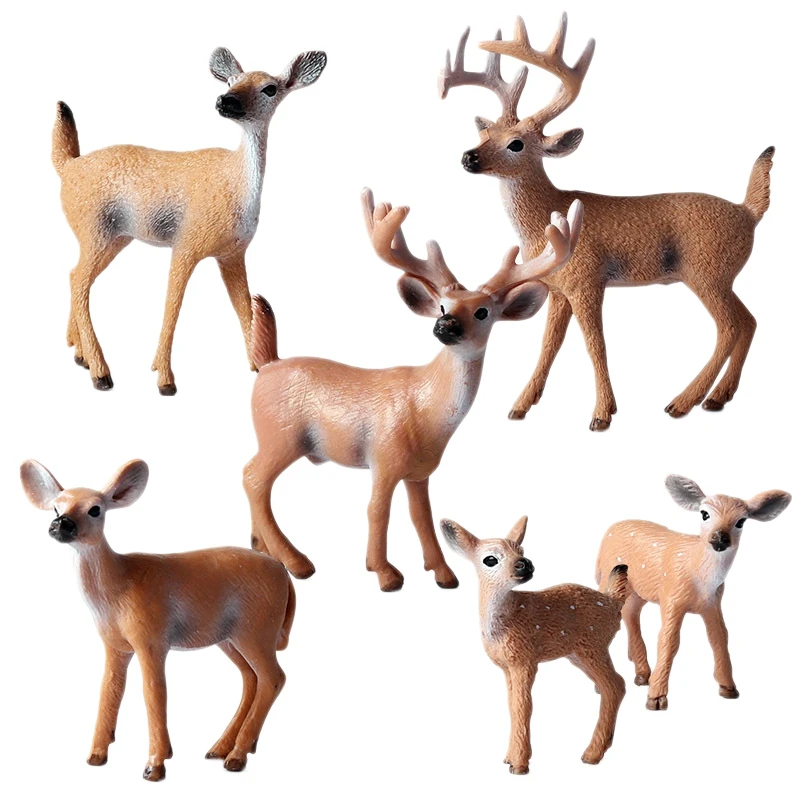 

Children Simulation Wild White-Tailed Deer Fawn Statue Animal Static Model Environmental Solid Decoration Set