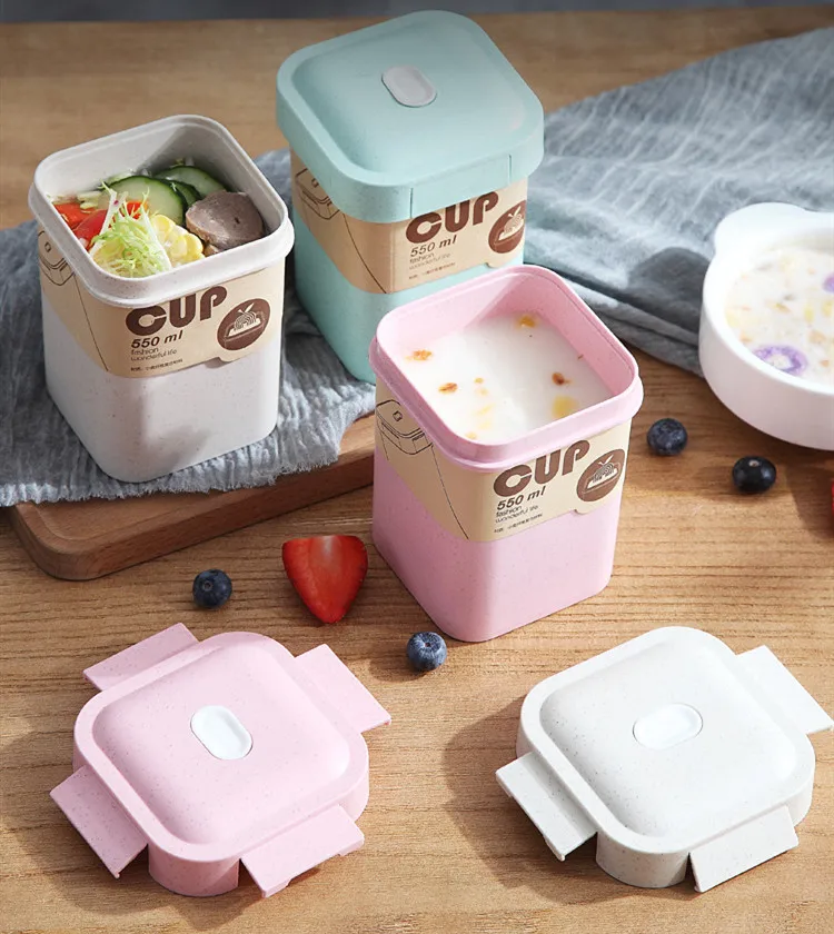 Japanese 3 Layer Lunch Box Food Container Portable Bento Eco Friendly Wheat Straw Lunchbox for Kids with Dinnerware | Дом и сад