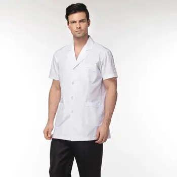 

Pure Color Doctor Clothing Medical Unisex White Short Sleeve 2020 Summer New Sweat Absorbing Breathable Working Doctor Clothing