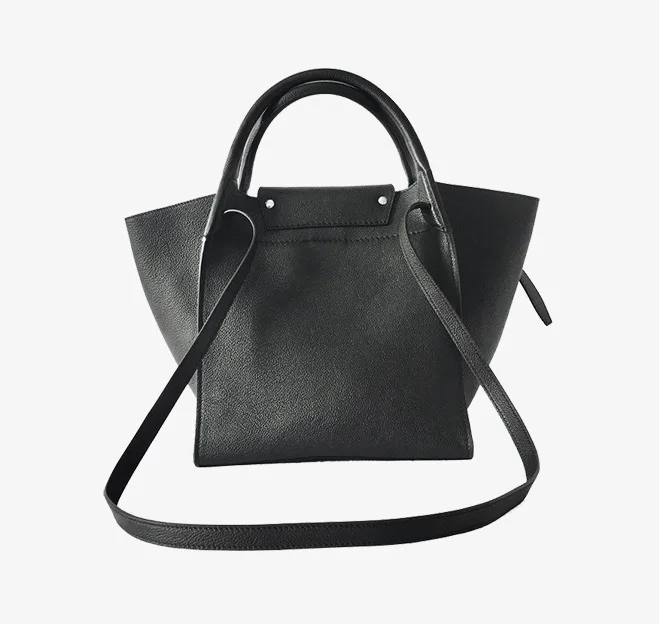 Винтажные женские сумки через плечо из воловьей кожи, сумка из натуральной кожи, модная сумка в спелом стиле - Цвет: Черный