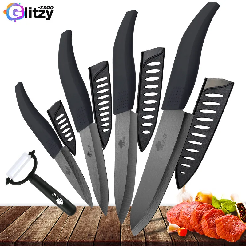 

Ceramic Kitchen Knife 3 4 5 6 inch Serrated Bread Knife + Peeler Set Black Zirconia Blade Chef Fruit Cooking Knives Cutter Set