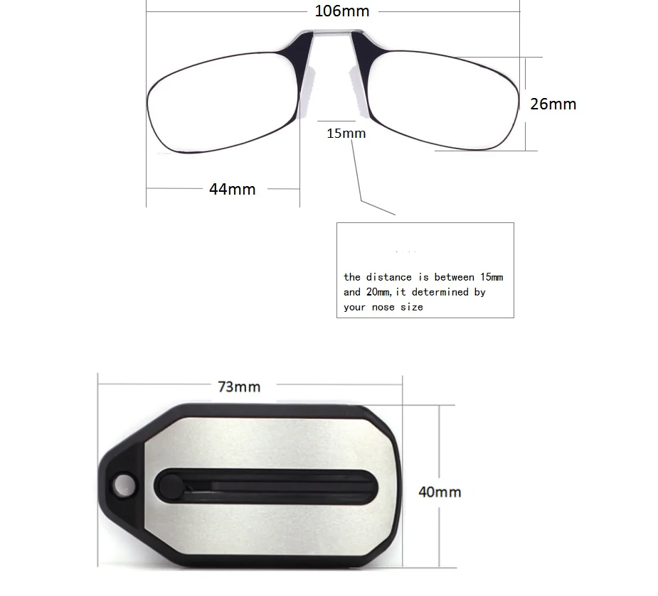 Очки для чтения без пальцев с клипсой для носа, мини складные очки для чтения, для мужчин и женщин, легко носить с собой, чехол с цепочкой для ключей YS03