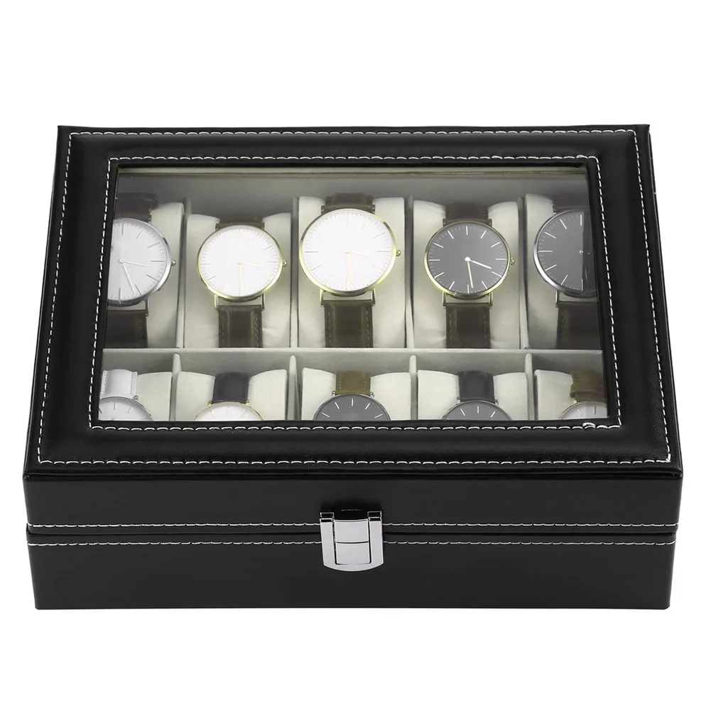 

10 Grids Wristwatch Box Holder PU Leather Watch Box Watches Display Case Rectangle Jewelry Storage Boxes High Quality SS