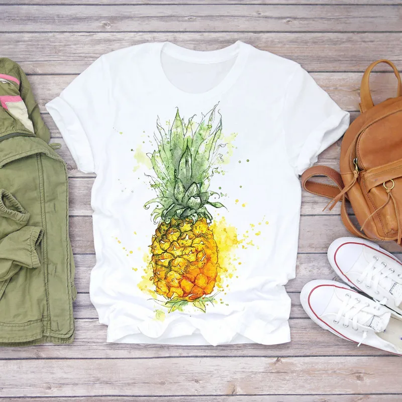 

Women 2020 Summer Pineapple Watercolor Fruit Cute Cartoon Lady T-shirts Top T Shirt Ladies Womens Graphic Female Tee T-Shirt