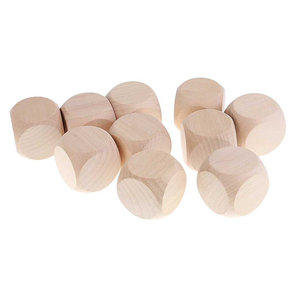 10x Blank Wooden Cubes Wood Blocks Unpainted D6 Dice DIY Crafts Art Supplies