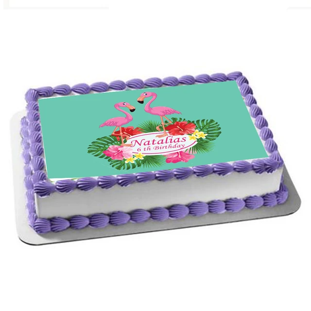 Tropical flamingo Birthday Cake topper Edible paper sugar sheet baby shower