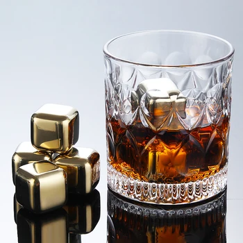 

Reusable 304Stainless Steel Golden Ice Cube Whiskey Ice Cube Bar Supplies For Red Wine/Vodka/Whiskey/Beer Tool Cooling Cooler