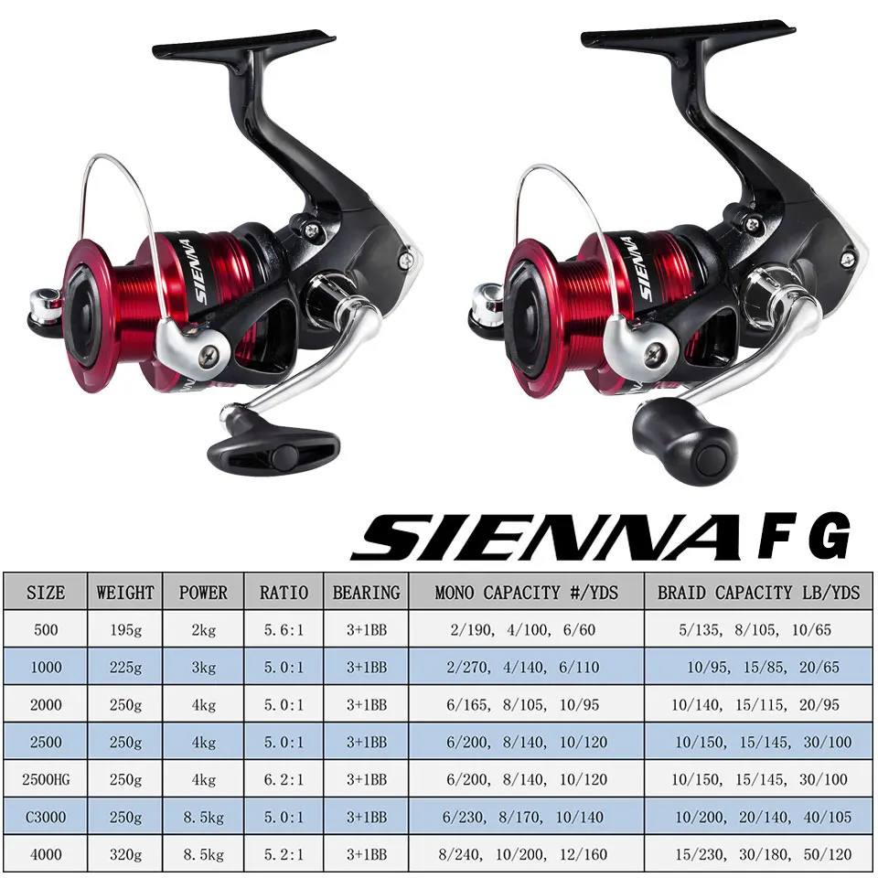 SHIMANO SIENNA Spinning Fishing Reel Seawater/Freshwater 1000FG/2500FG/4000FG Aluminum Spool spinning reel carretilha de p