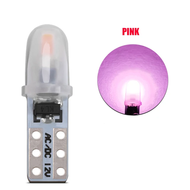 10Pcs T5 W3W W1.2W LED Auto Car Dashboard Light 3014 2-SMD Reading Instrument Panel Lamp No Polarity Bulb White Amber 12V DC Pink