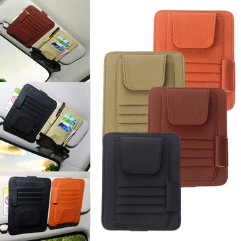 

Car Sun Visor Glasses Holder Clip Credit Card Pack PU Leather ID Storage Bag B88