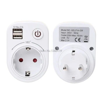 

Dual USB Port 2.1A Travel Charger Power Adapter Wall Power Switch Socket & AC Outlet EU plug Wholesale&DropShip