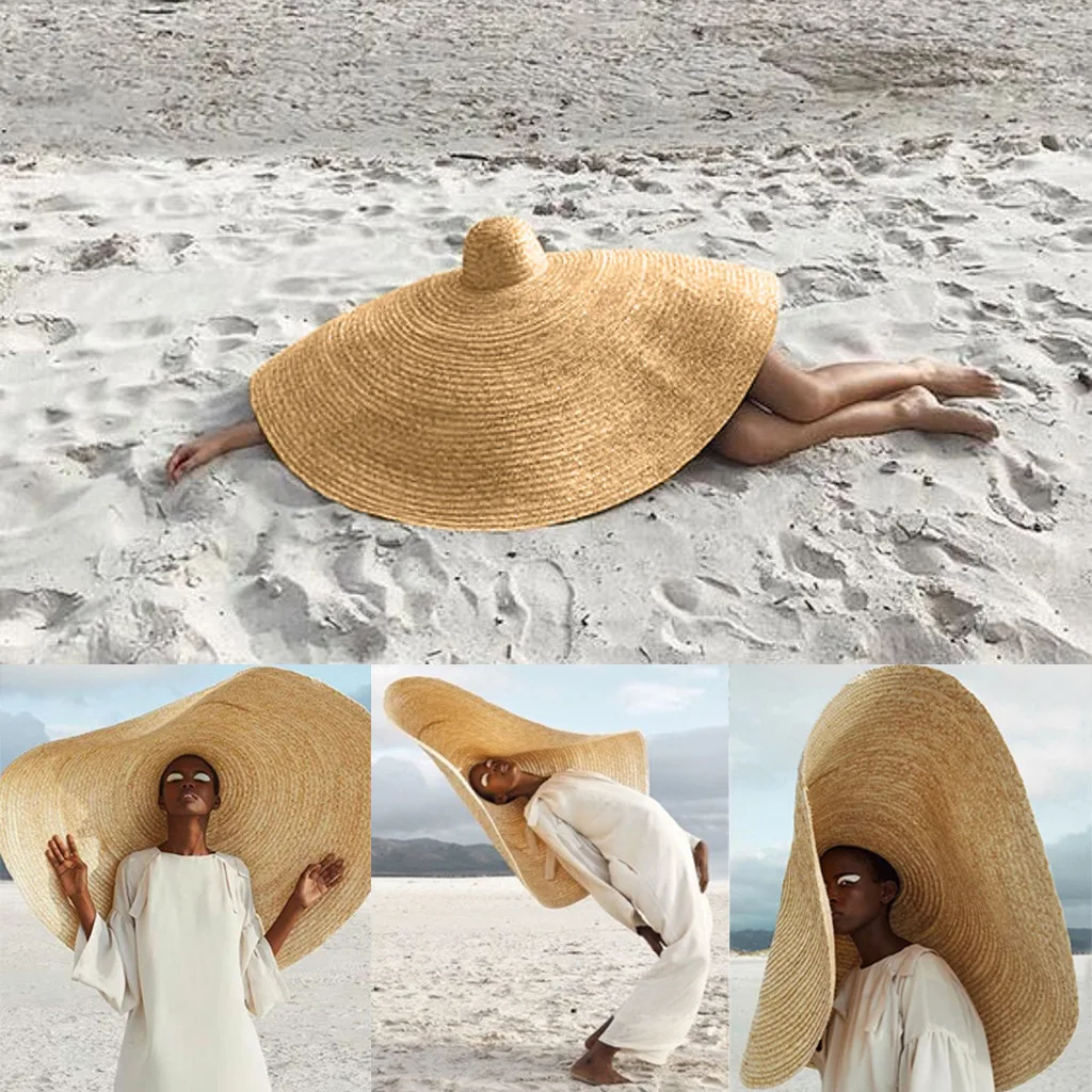 Große Sonnenhut Strandurlaub Anti-UV-Sonnenschutz Faltbare Strohkappe Abdeckung