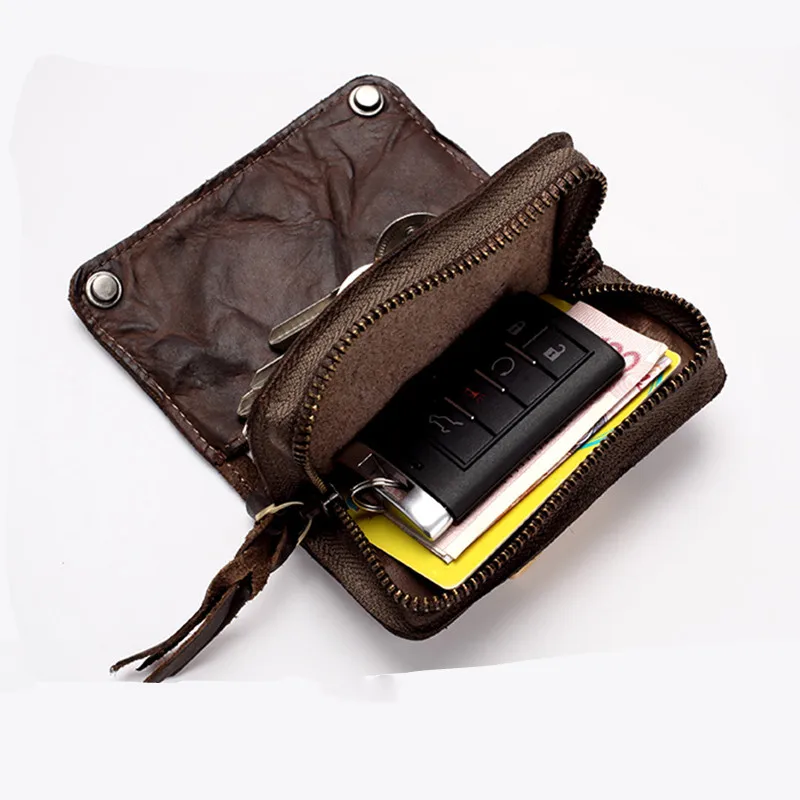 Vintage Genuine Leather Key Holder Cowhide Men Women Key Wallet Organizer Pouch Car Keychain Housekeeper Case Card Bag key case key holder key organizer key purse