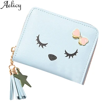 

Aelicy Lady Handbag Bags Women Ladies Fashion Trend Short Color Cat Tassels Leather Card Holder Wallet Coin Purse Credit Card