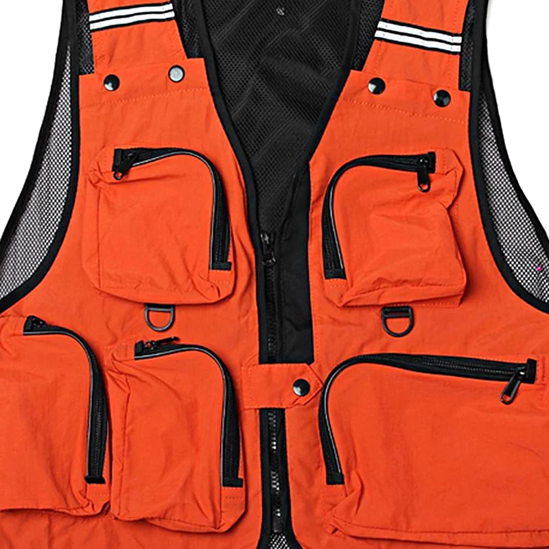 Легкий, удобный, мульти-карман рыболовная сеть Жилет Охотничий Рабочий жилет открытый жилет оранжевый XXL