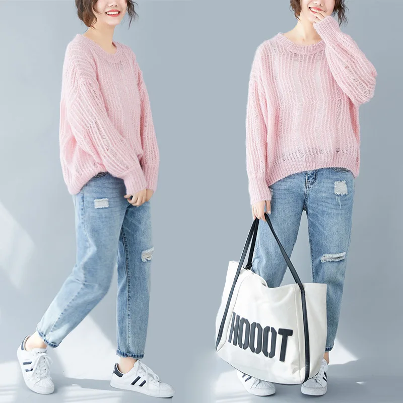 

Photo Shoot 2019 Autumn And Winter New Style Large Size Loose-Fit Pullover Hollow out Knitted Sweater