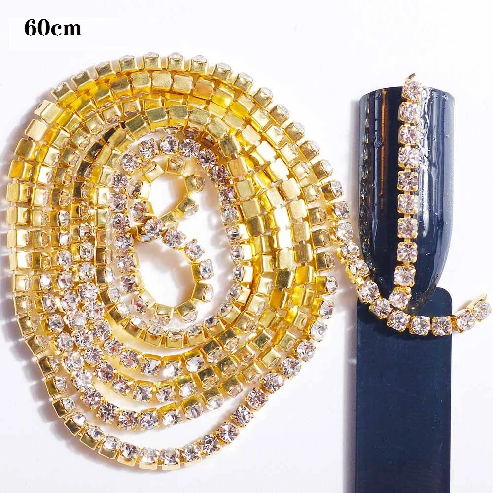 1 1PC Nail Chains SS6 2mm Single Claw Alloy Rhinestone Design 3D DIY Nail Accessories Rhinestone Design Nail Art Decoration - Color: 1