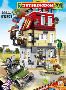 

modern military game pubg Battlefield moc scene building block Island three-storey Villa batisbricks army figures jeep brick toy