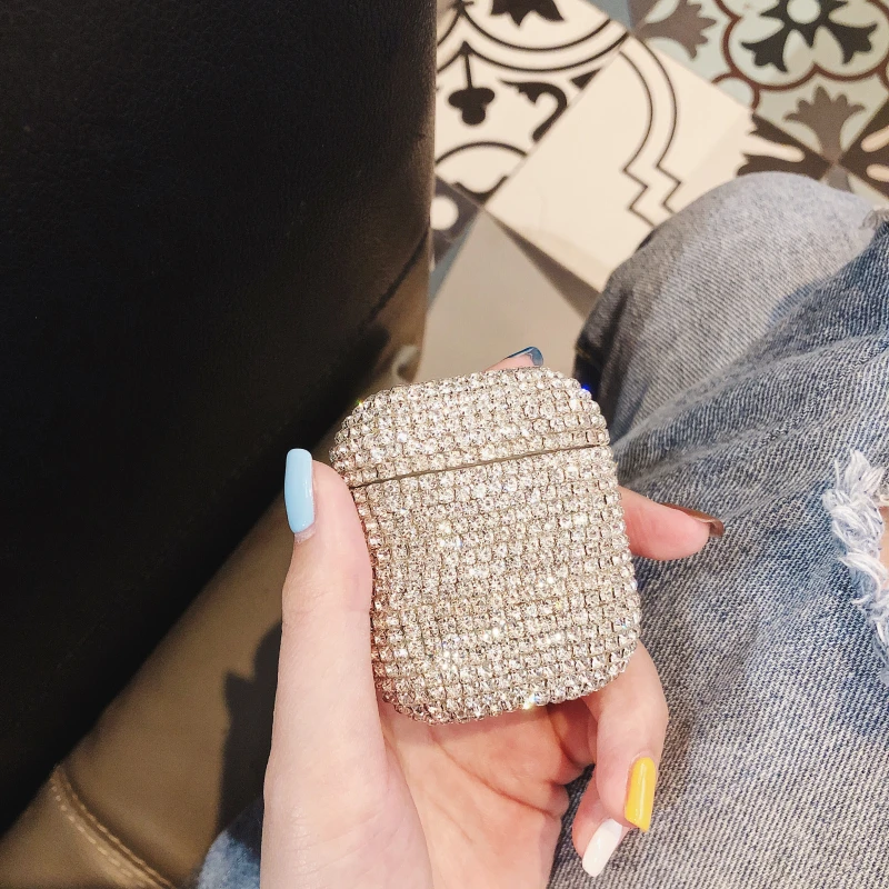 Bling Алмазный жесткий футляр для Apple защитный чехол для Airpods беспроводные Bluetooth наушники аксессуары для Airpods 3D коробка для стразов