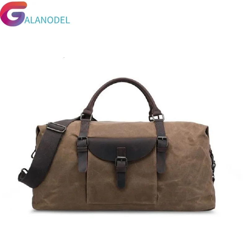 

Large Vintage Waxed Canvas Men Travel Duffel M306 Capacity Oiled Leather Military Weekend Bag Basic Holdall Tote Overnight Bags
