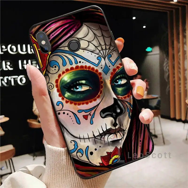 Mexican Skull Girl tattooed Phone Case For Xiaomi Redmi note 4 4X 8T 9 9s 10 K20 K30 cc9 9t pro lite max